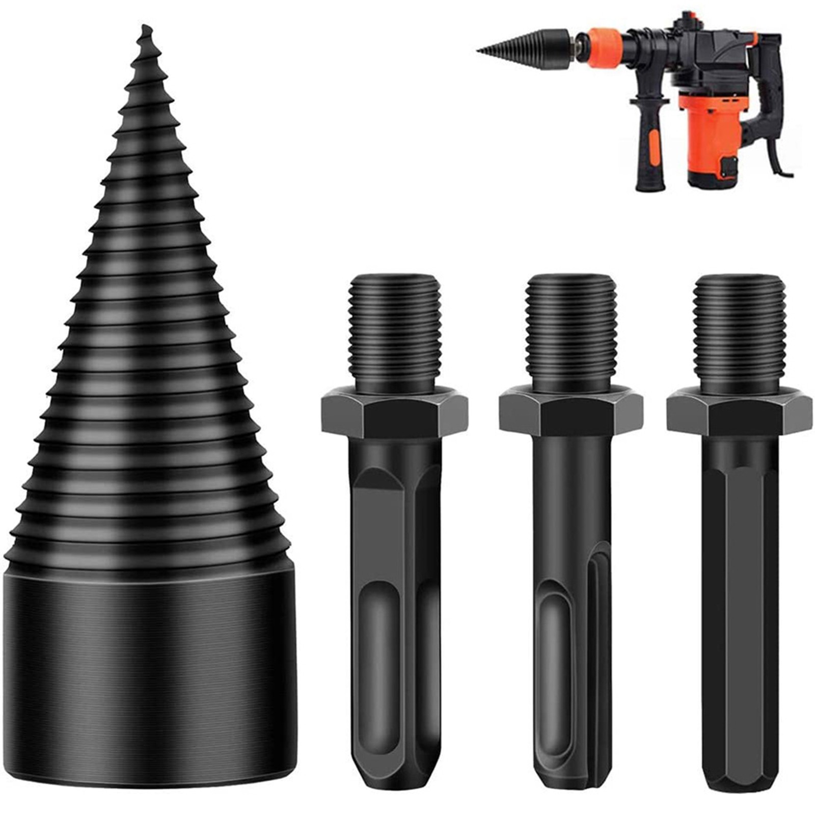Fridja 3pcs Removable Firewood Log Splitter Drill Bit, Wood Splitter Drill Bits,Heavy Duty Drill Screw Cone Driver for Hand Drill Stick-hex+Square+Round (32mm) - image 1 of 7