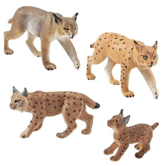 Fridja 4 Pieces Wild Life Animal Figurines Set Toy Lynx Playset Cake Toppers Decoration School Educational Animals Sets
