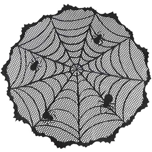 Fridja 40" Black Lace Spider Round Tablecloth Fireplace Cloth for Halloween Party Decor Halloween Decorations