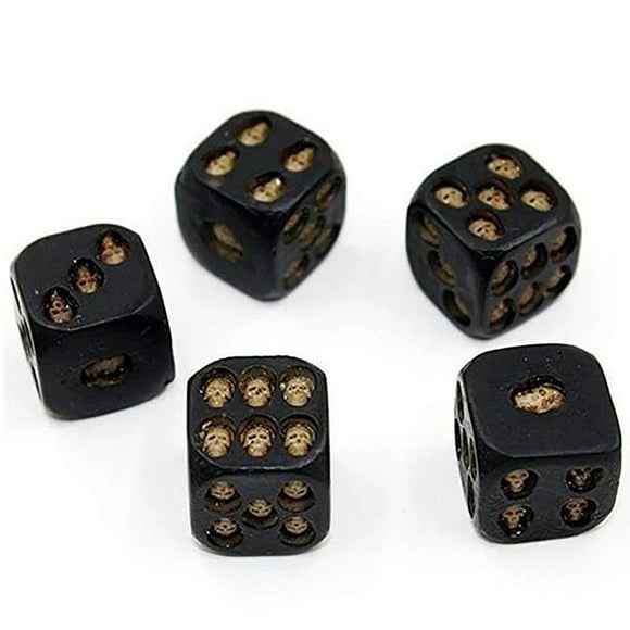 Wmkox8yii 5 Pieces Black Skull Dice Halloween Dice 3D Skeleton Dice Decorative Mini Skull Face Gaming Dice 0.7" Cube Dice with Flannel Bag for Club Pub Halloween Party
