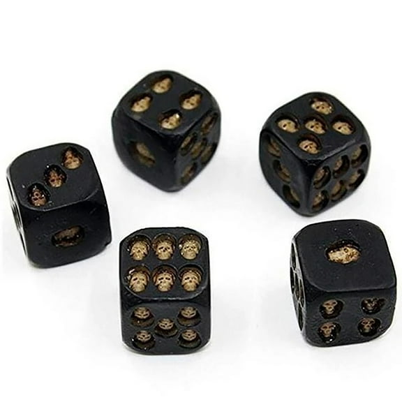 Wmkox8yii 5 Pieces Black Skull Dice Halloween Dice 3D Skeleton Dice Decorative Mini Skull Face Gaming Dice 0.7" Cube Dice with Flannel Bag for Club Pub Halloween Party
