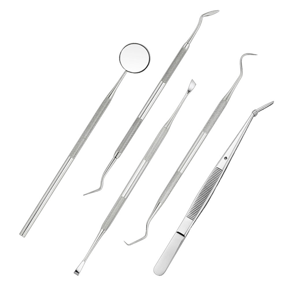 Fridja 5pcs Stainless Steel Dental Hygiene Kit Tooth Scraper Probe Tweezers Tool