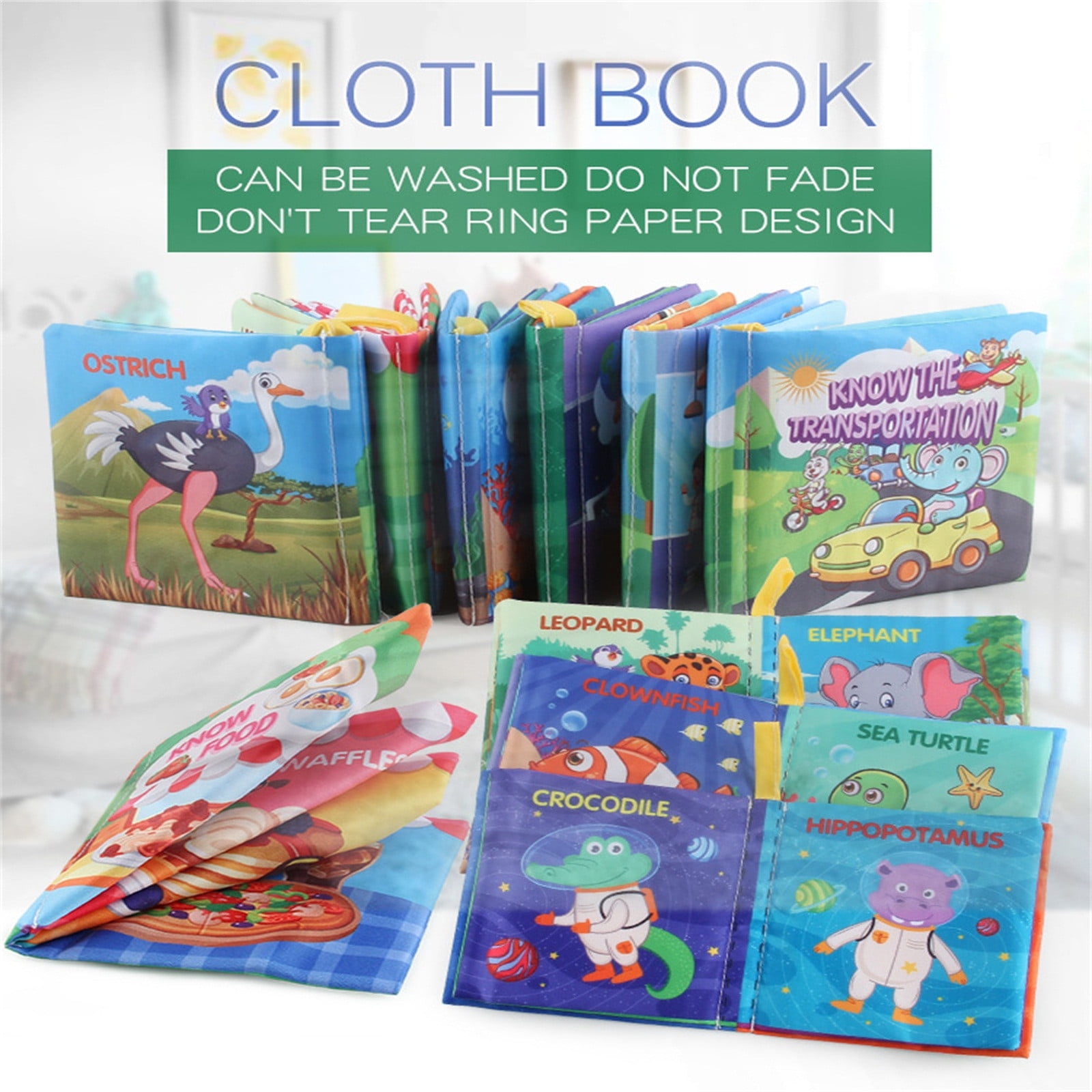 Fridja 6 Pcs Baby Bath Books, Fabric Soft Baby Crinkly Cloth Books