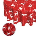 thumbnail image 1 of Fridja 60 Inches Round Flannel Backed Vinyl Tablecloth Waterproof Round Table Cloth Wipeable Christmas Table Cover for Indoor and Outdoor, Red, 1 of 9