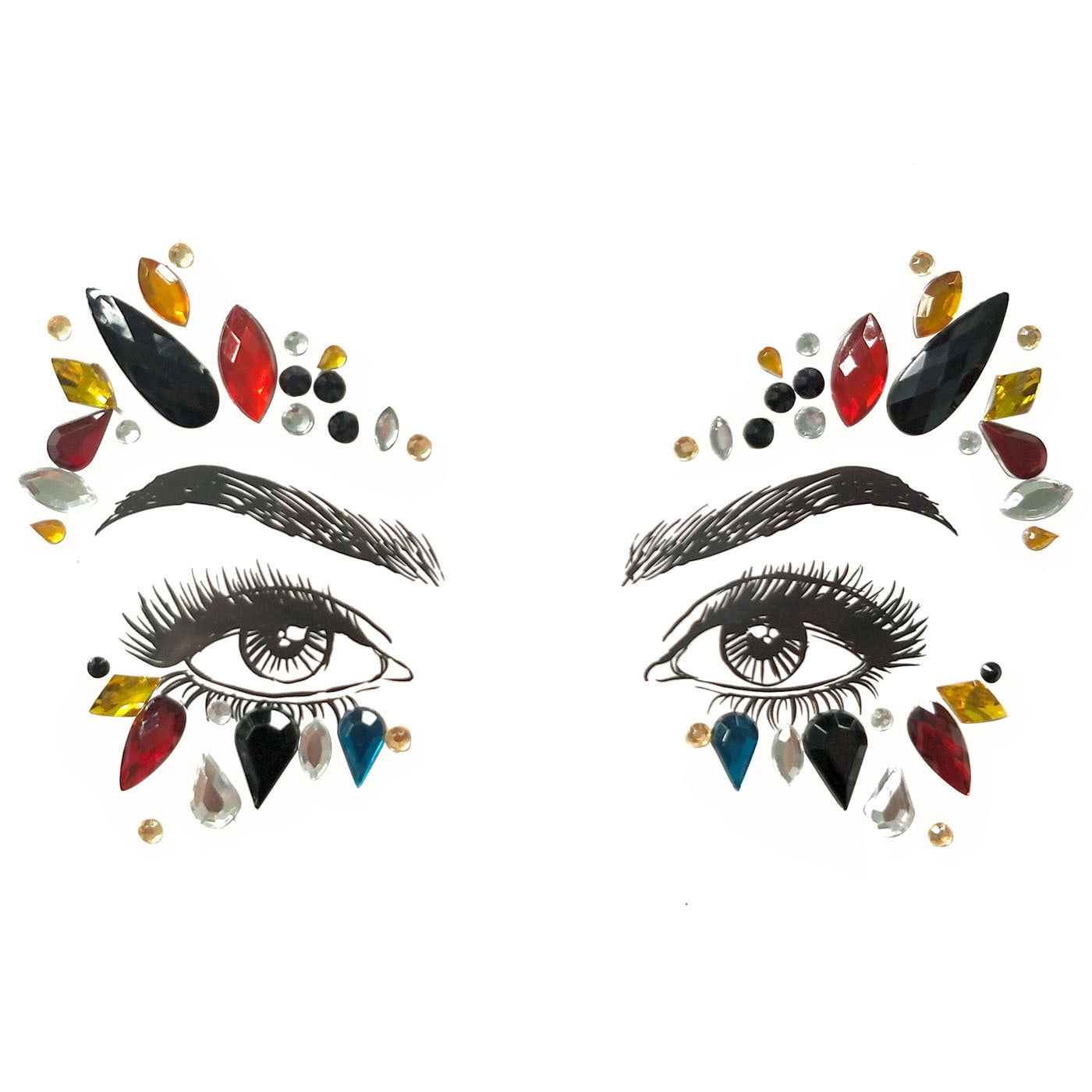 Crystal Face Gems, 4-Pack Rhinestone Black Forehead Eye Festival Jewels  Tattoo Sticker