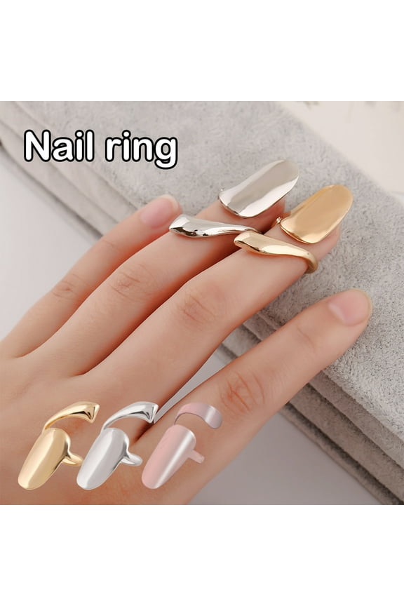 Alloy Texture Nail Ring, Extended Finger Nail Art Ring Bracelet