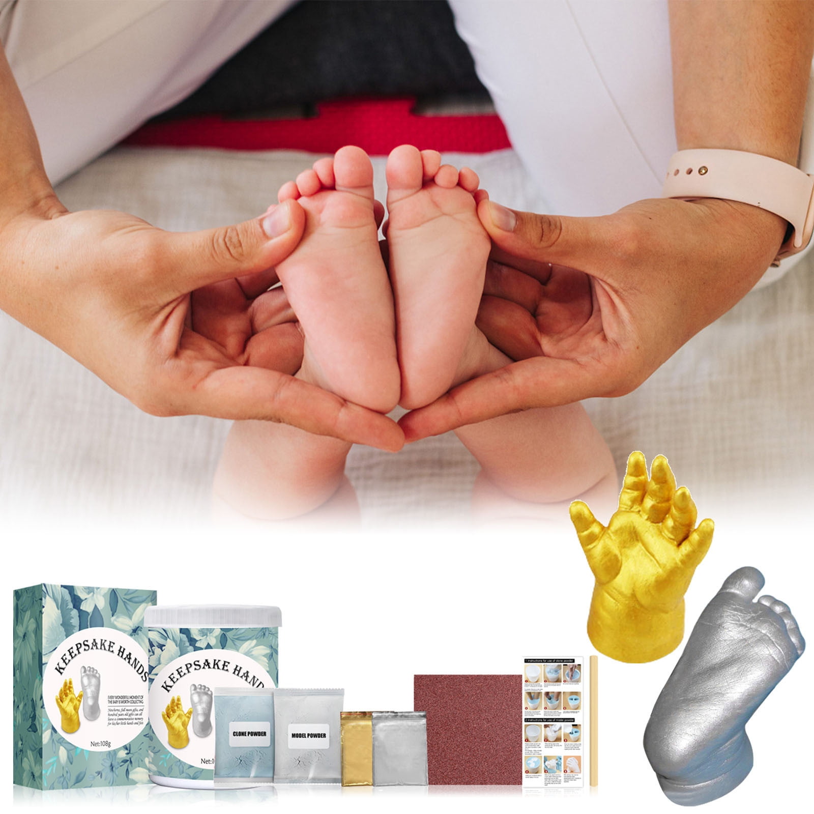 Newborn Baby Casting Kit 3D Plaster Infant Hand & Footprint Shower Mold Kit  Gift