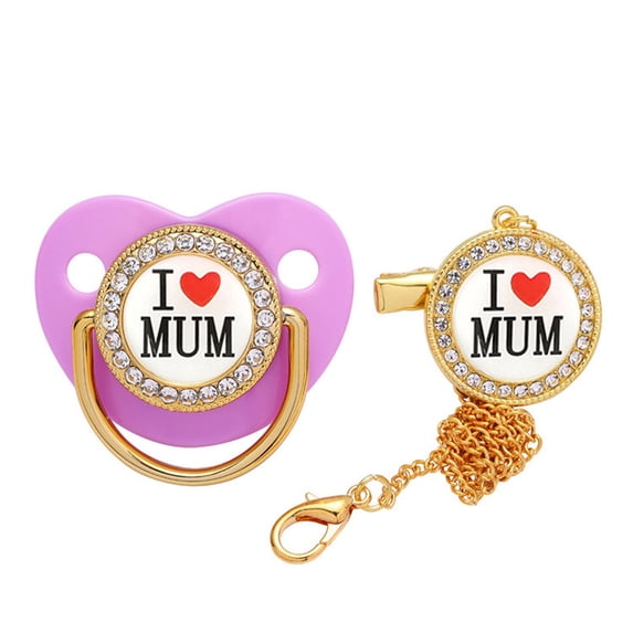 Pacifefer Fridja Bling Personalized Purple Baby Pacifier with Pacifier Clips A-Z ...