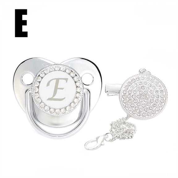 Fridja Bling Personalized Silver Baby Pacifier with Pacifier Clips A-Z 26 Letters Baby Shower Gift