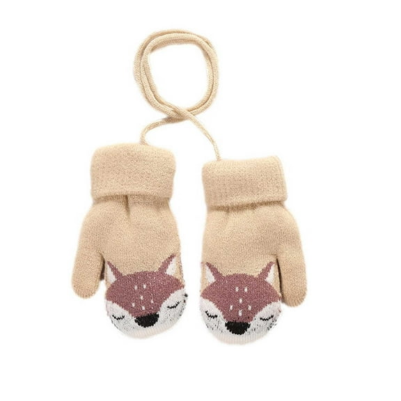 Fridja Boys Girls Winter Knitted Gloves Children Cute Fox Thickened Warm Gloves 1-4 Years Old