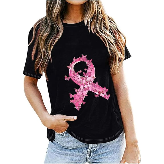 Fridja Cancer Shirts Women Breast Cancer Shirt Funny Pink Ribbon Graphic Tee Cancer Awareness Shirt Spread The Hope Tee Tops