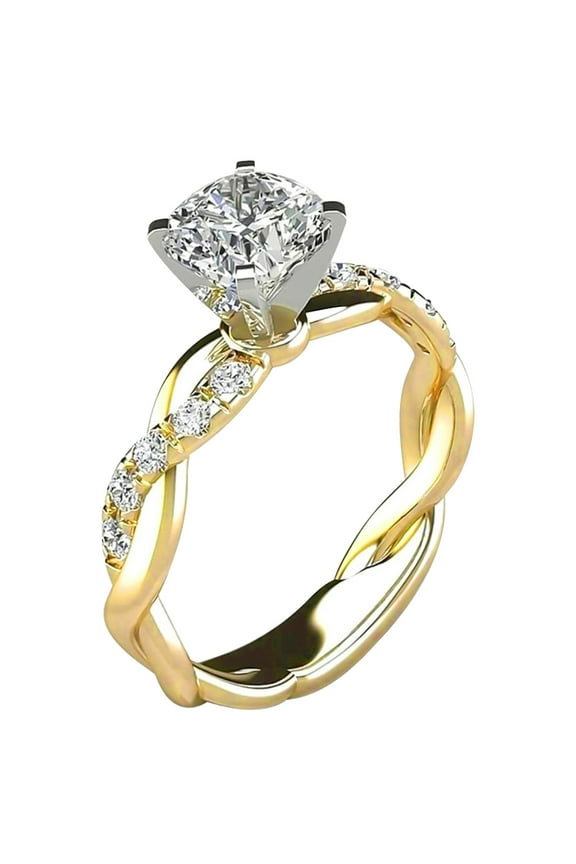 Carats Alloy Bridal Set Cubic Zirconia Engagement Wedding Ring Bands with Round and Princess Cut