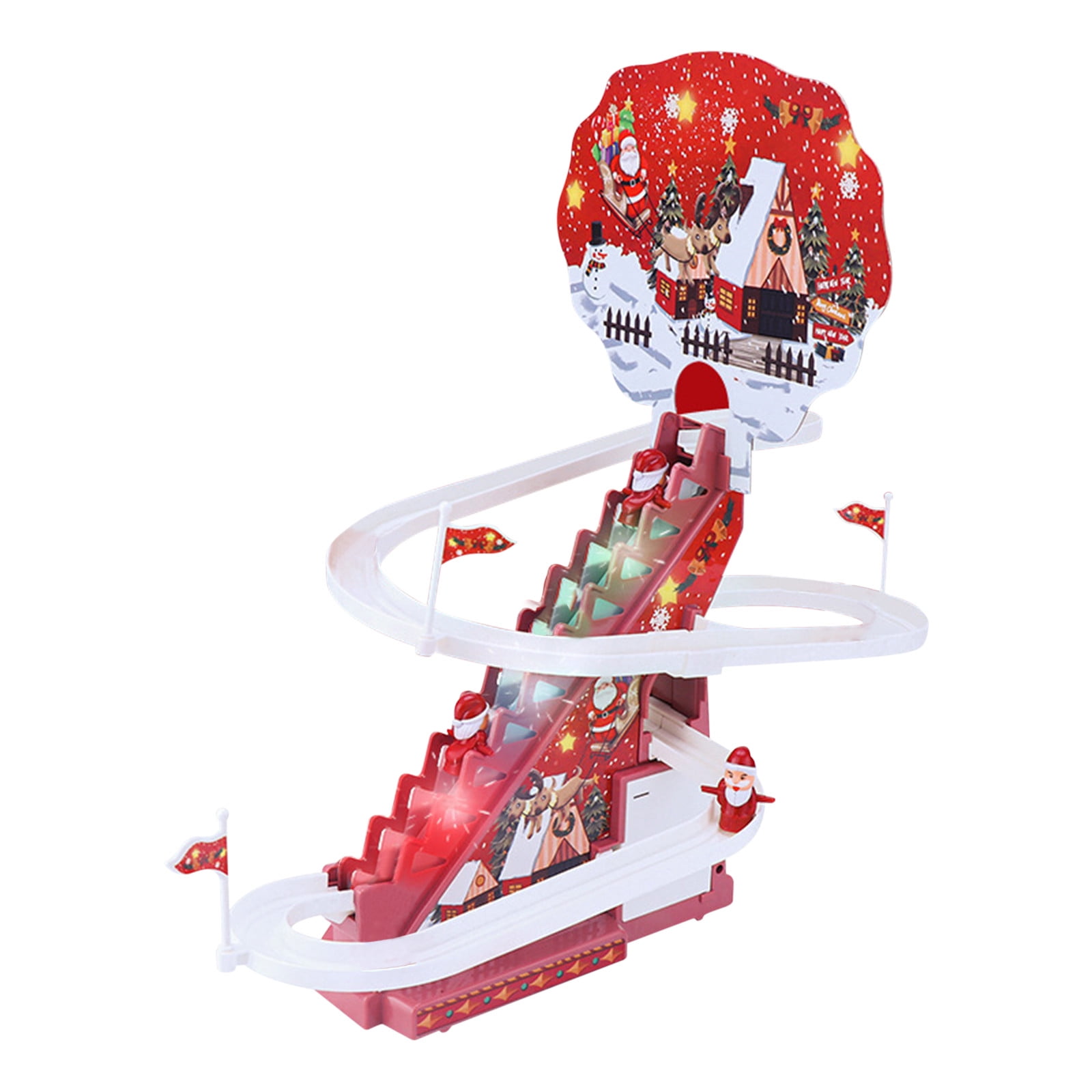 Fridja Christmas Climb Stairs Toy Roller Coaster Toy Electric Track Toys  Track Slide Stairs Indoor Toy with LED Flashing Lights, Santa Claus 