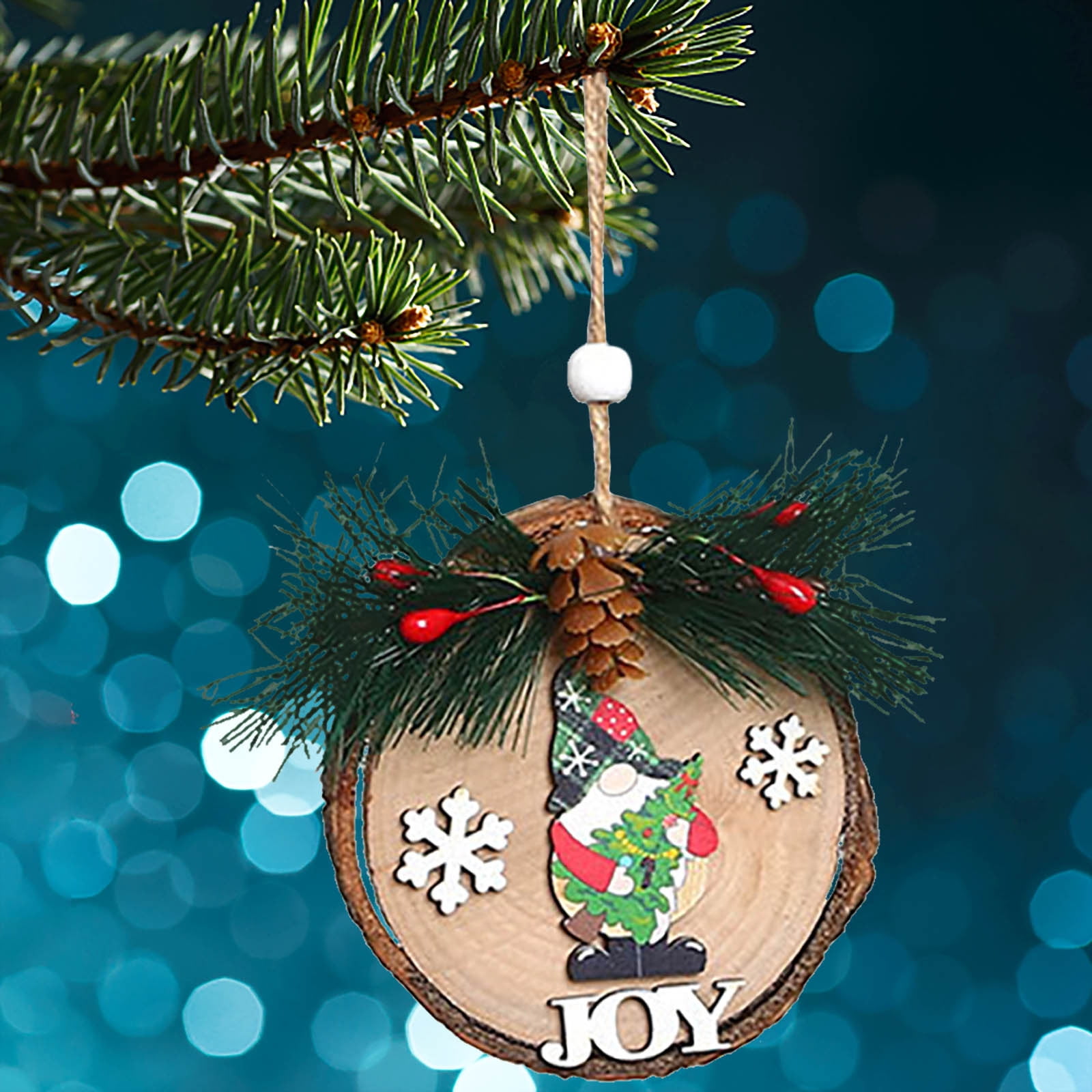 Fridja Christmas Ornaments Needle Round Wooden Card Pendant Faceless Gnome Wooden Christmas Tree Small Pendant Christmas Ornaments Wooden Card Pendant