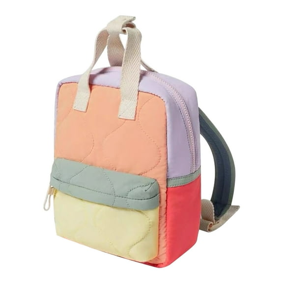 Fridja Color Block Quilted Backpack in Vibrant Orange Compact Carry Bag with Adjustable Straps Perfect for Day Trips and Light Travel Essential Storage Solution