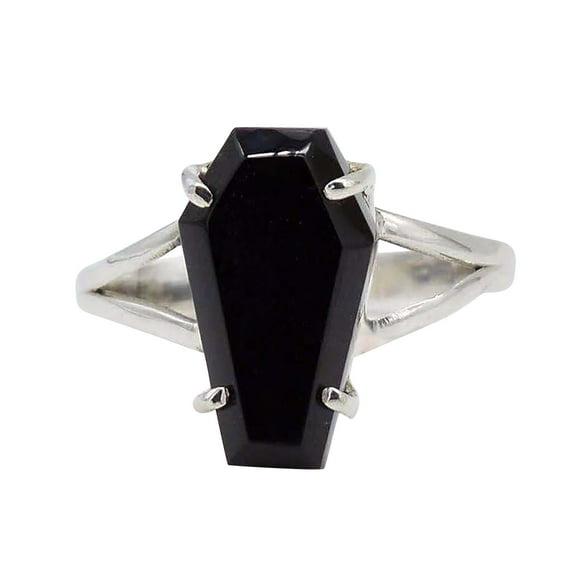 Fridja Creative Amazing Coffin Ring Black Zircon Coffin Ring 10x17 Mm Gemstone Ring Coffin Engagement Ring