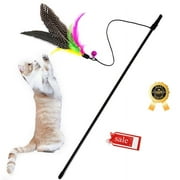 Fridja Feather Teaser Cat Toy - 1 Pcs Retractable Cat Toys Wand Assorted Feathers Birds Worms Catcher with Bell, Interactive Teaser and Funny Exercise for Kitten Cats