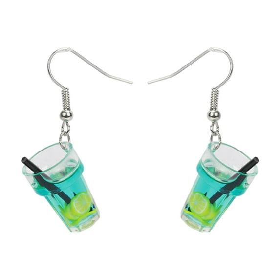 Fridja Funny Exaggerated Earrings Female Ear Studs Personality Fruit Tea Lemon Tea Crystal Pocket Tassel Earrings