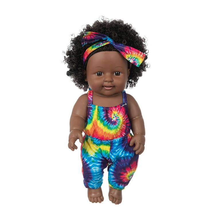 Fridja Gift Black Skin African Black Baby Cute Curly Hair Lace Skirt 12INCH  Vinyl Baby Toy