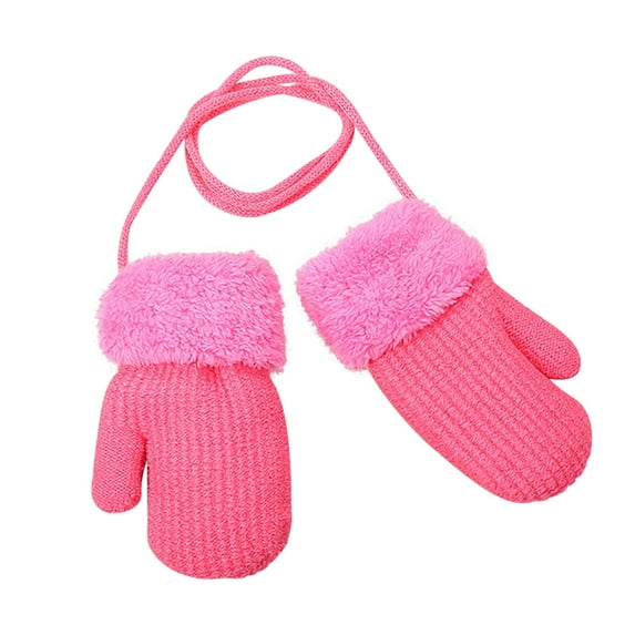 Fridja Girls Winter Knitted Gloves Children Solid Color Thickened Warm Gloves 1-4 Years Old
