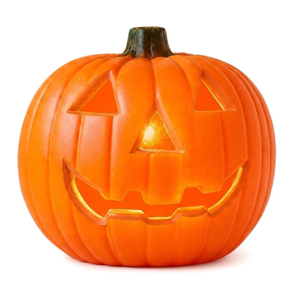 Dengmore 2026 Upgraded 8inch Warm Light Pumpkin Lantern Scene Layout Halloween Decorations Light Up Pumpkin 3D Fall Resin Pumpkin Battery Operated Orange