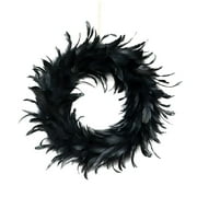 Fridja Halloween Door Wreath Black Feather Flower Wreath Wall Door Hanging Festival Party Decor Halloween Decorations