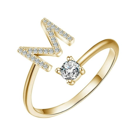 Fridja Jewelry Personalized Gold Bold Initial Letter Open Ring Adjustable Women Statement Rings Party|Women Signet Ring|18K Gold Plated Open Alphabet Rings|Letter A to Z
