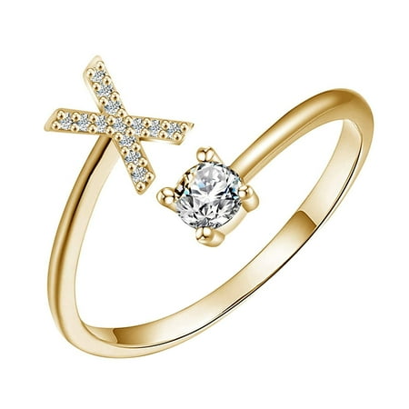 Fridja Jewelry Personalized Gold Bold Initial Letter Open Ring Adjustable Women Statement Rings Party|Women Signet Ring|18K Gold Plated Open Alphabet Rings|Letter A to Z