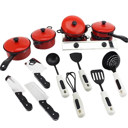 Dengmore Kids Pretend Play Kitchen Accessories Set, Toddlers Pots and Pans Cookware Playset Cooking Toys with Utensils, Knife, Cutting Food Kitchen Playset for Age 3-7