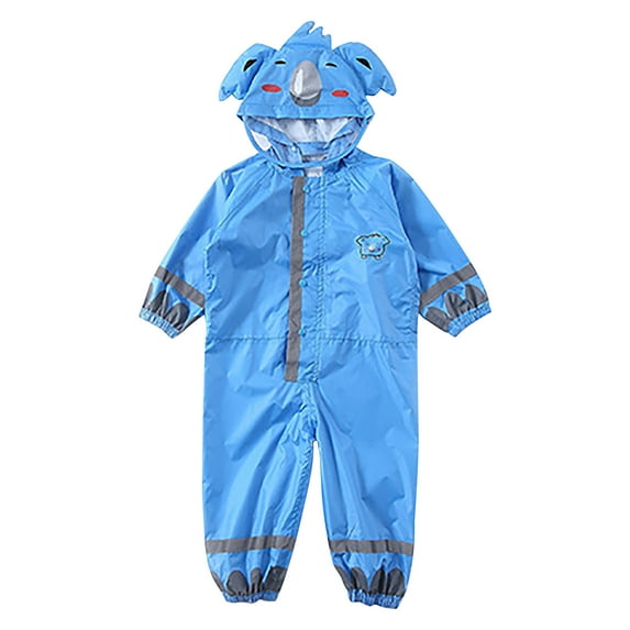 Fridja Kids Toddler Rain Suit 3D Cartoon Rain Suit with Hood Waterproof Coverall One Piece Rain Suit (3-10 Years Old)