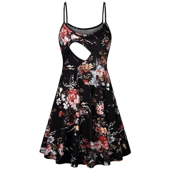 Fridja Maternity Dress for Women Breast-Feeding Pregnant Dress Comfy Maternity Nursing Dresses Print Sling Midi Dress
