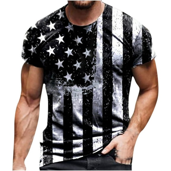 Fridja Men's USA Flag Tee Shirt, Man Casual O-Neck Independence Day Short Sleeve Loose T-Shirt Blouse