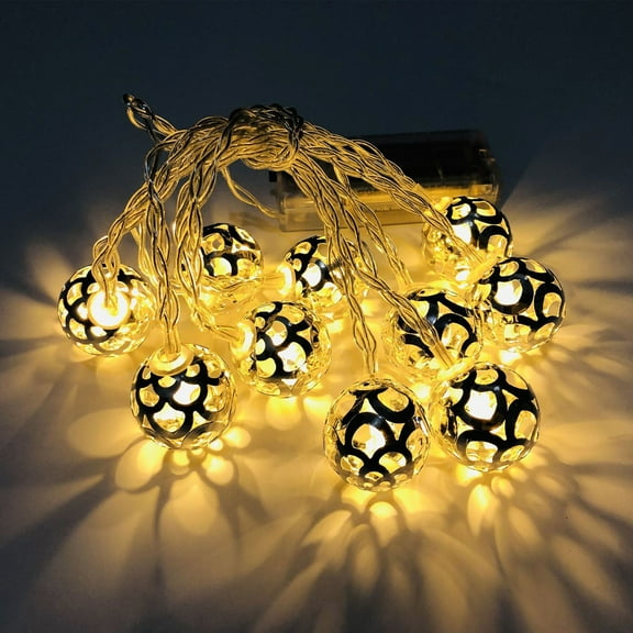 Fridja Moroccan Pattern Ball Light String Christmas Halloween Thanksgiving Room Garden Festive Decoration Lights