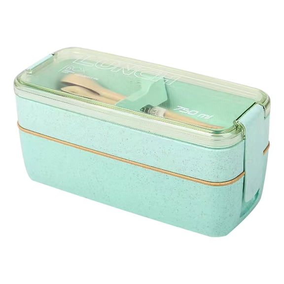 Fridja Bento Box for Adults 3-In-1 Meal Prep Container 900ML Japanese Lunch Box with Compartment, Wheat Straw, Leak-proof, Spoon & Fork, BPA-free Green