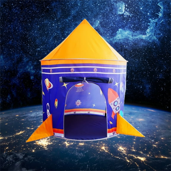 Taotanxi Rocket Ship Play Foldable Tent for Kids, Astronaut Space Themed Pretend Playhouse Indoor Outdoor