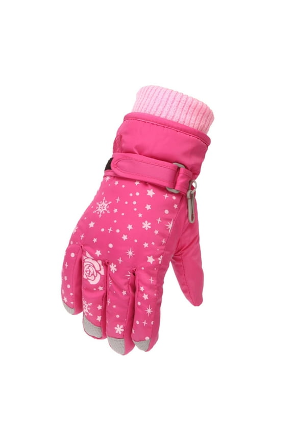 Snow Gloves for 5-12 Years Old Kids Ski Winter Gloves Rose Embroidery Windproof Children Warm Gloves for Toddler Girls Boys