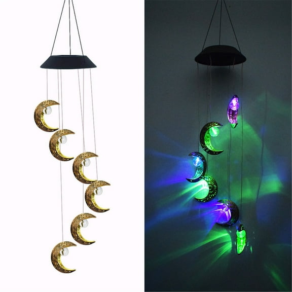 Fridja Solar LED Moon Shaped Wind Chimes Home Garden Garden Decorative Lights