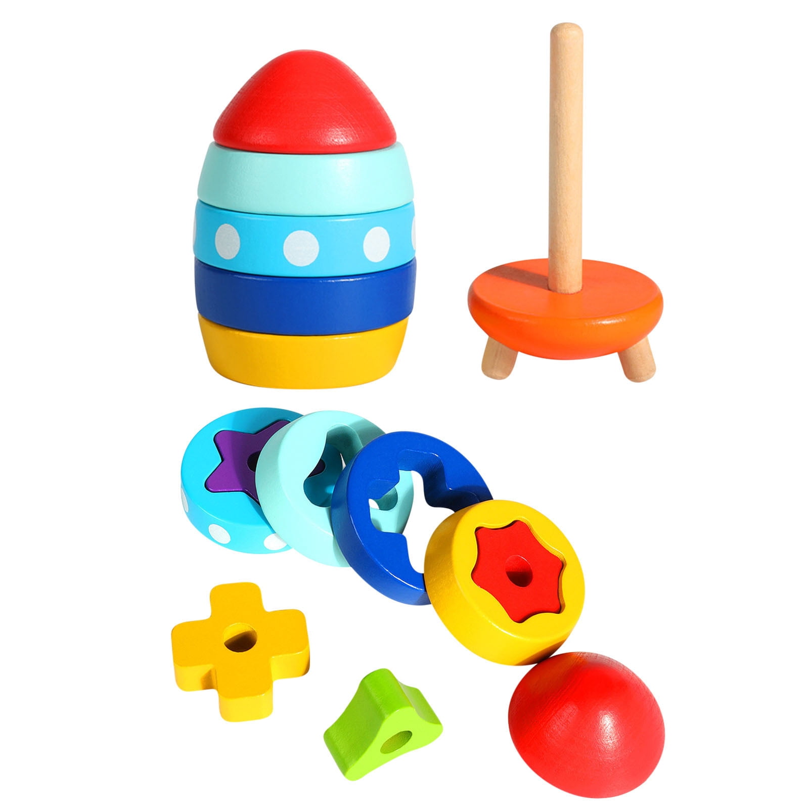 Fridja Stacked Rocket Wooden Children Shapes Pairing Geometry Toys