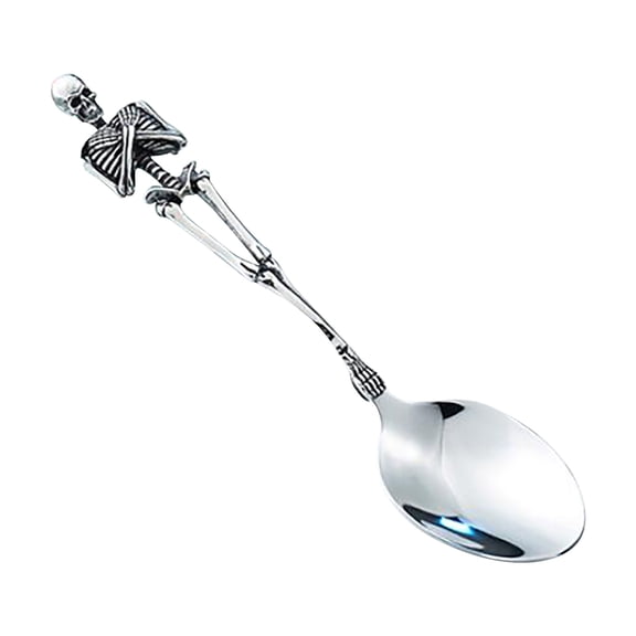 Fridja Stainless Steel Skeleton Skull Spoon and Fork Flatware Tableware Design Modern Look Great Gifts For Halloween Easter and Christmas