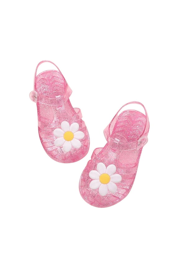 Dengmore Toddler Sandles Girls Jelly Sandals Rubber Sole Closed Toe Princess Flat Flower, Pink