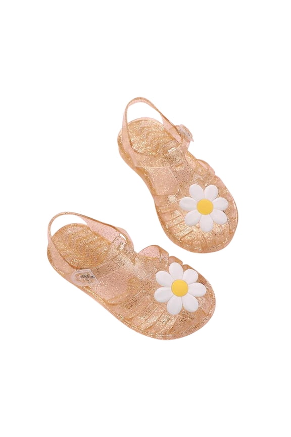 Toddler Sandles Girls Jelly Sandals Rubber Sole Closed Toe Princess Flat Flower Summer Shoes, Orange, 2-9 Years Old
