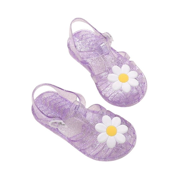 Dengmore Toddler Sandles Girls Jelly Sandals Rubber Sole Closed Toe Princess Flat Flower Summer Shoes, Purple, 2-9 Years Old