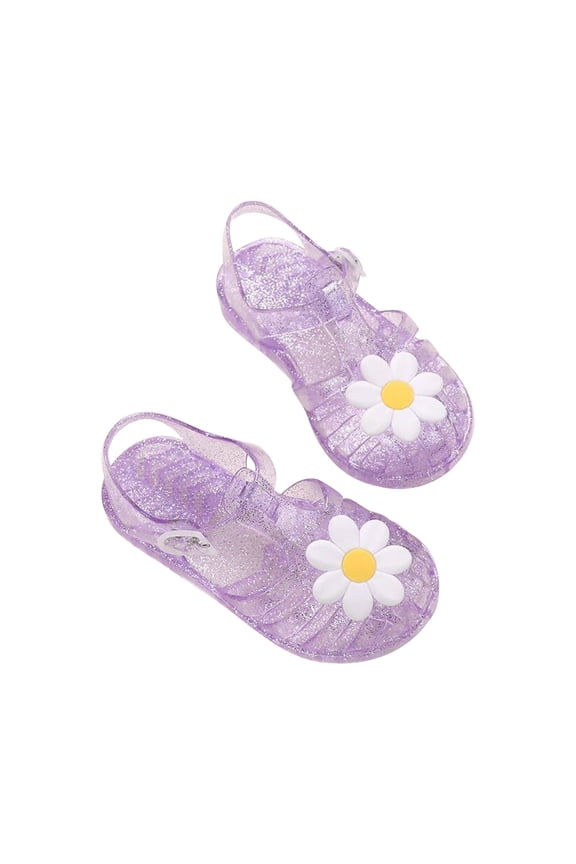 Toddler Sandles Girls Jelly Sandals Rubber Sole Closed Toe Princess Flat Flower Summer Shoes, Purple, 2-9 Years Old