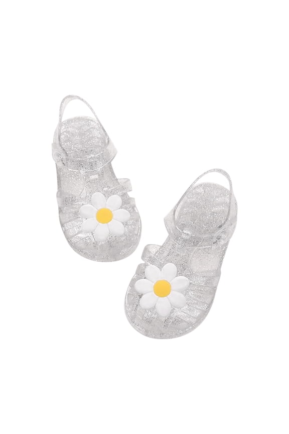 Toddler Sandles Girls Jelly Sandals Rubber Sole Closed Toe Princess Flat Flower Summer Shoes, White, 2-9 Years Old