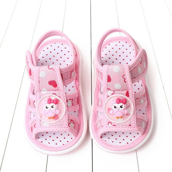 Fridja Toddler Sandles Girls Squeaky Shoes Rubber Sole Closed Toe Princess Flat Sandals Summer Shoes, Pink, 1-3 Years Old