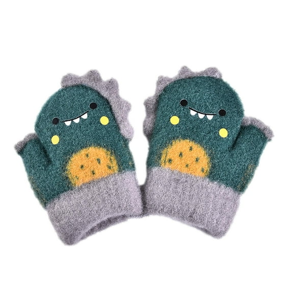 Fridja Toddler Winter Knitted Gloves Children Cartoon Dinosaur Gloves Thickened Warm Gloves 3-6 Years Old