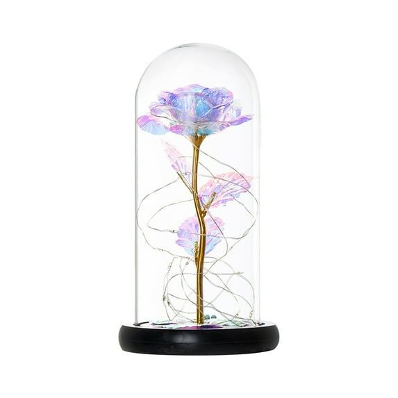 Fridja Valentine's Day Gift for Women Purple Rose Birthday Gifts for Her Rose Enchanted Warm Light Led Flower Galaxy Rose Light in Glass Dome, Unique Gifts for Her Wedding , Anniversary