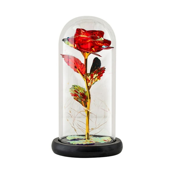 Fridja Valentine's Day Gift for Women Red Rose Birthday Gifts for Her Rose Enchanted Warm Light Led Flower Galaxy Rose Light in Glass Dome, Unique Gifts for Her Wedding , Anniversary