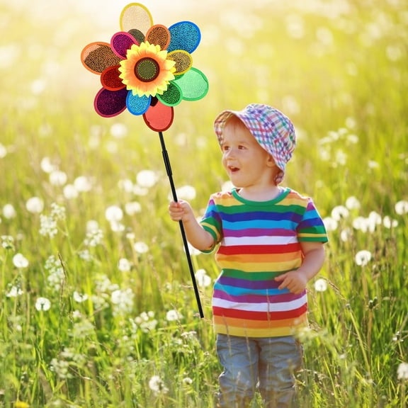 Fridja Windmill Rainbow Sequins Windmill Wind Spinner Lawn Pinwheels Colorful Sunflower Windmill Home Garden Yard Decoration Kids Toy