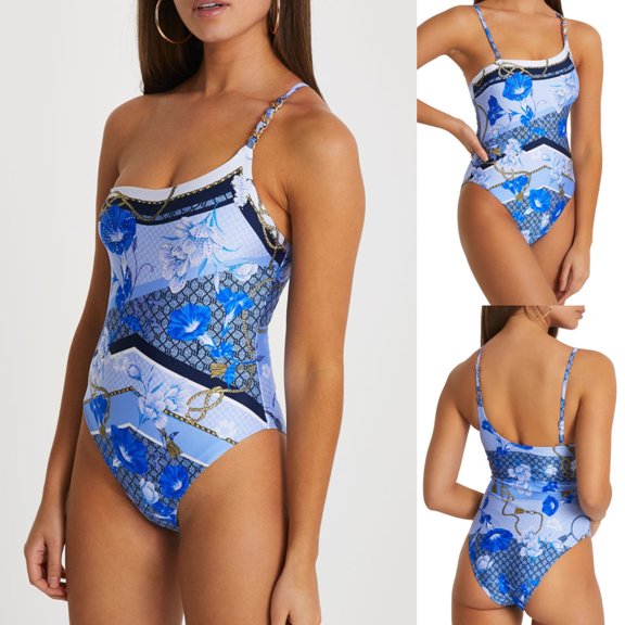 Fridja Women Summer Print Tank Top One-Piece Bikini Swimsuit Women Swimwear